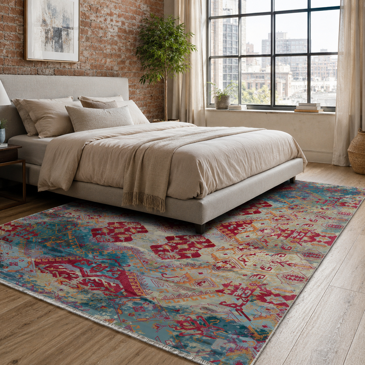 Tapis Ethnique Bordeaux Lavable Calista, vue 4