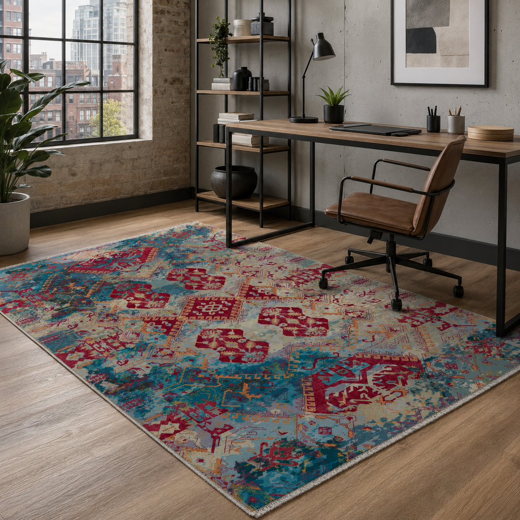 Tapis Ethnique Bordeaux Lavable Calista, vue 6