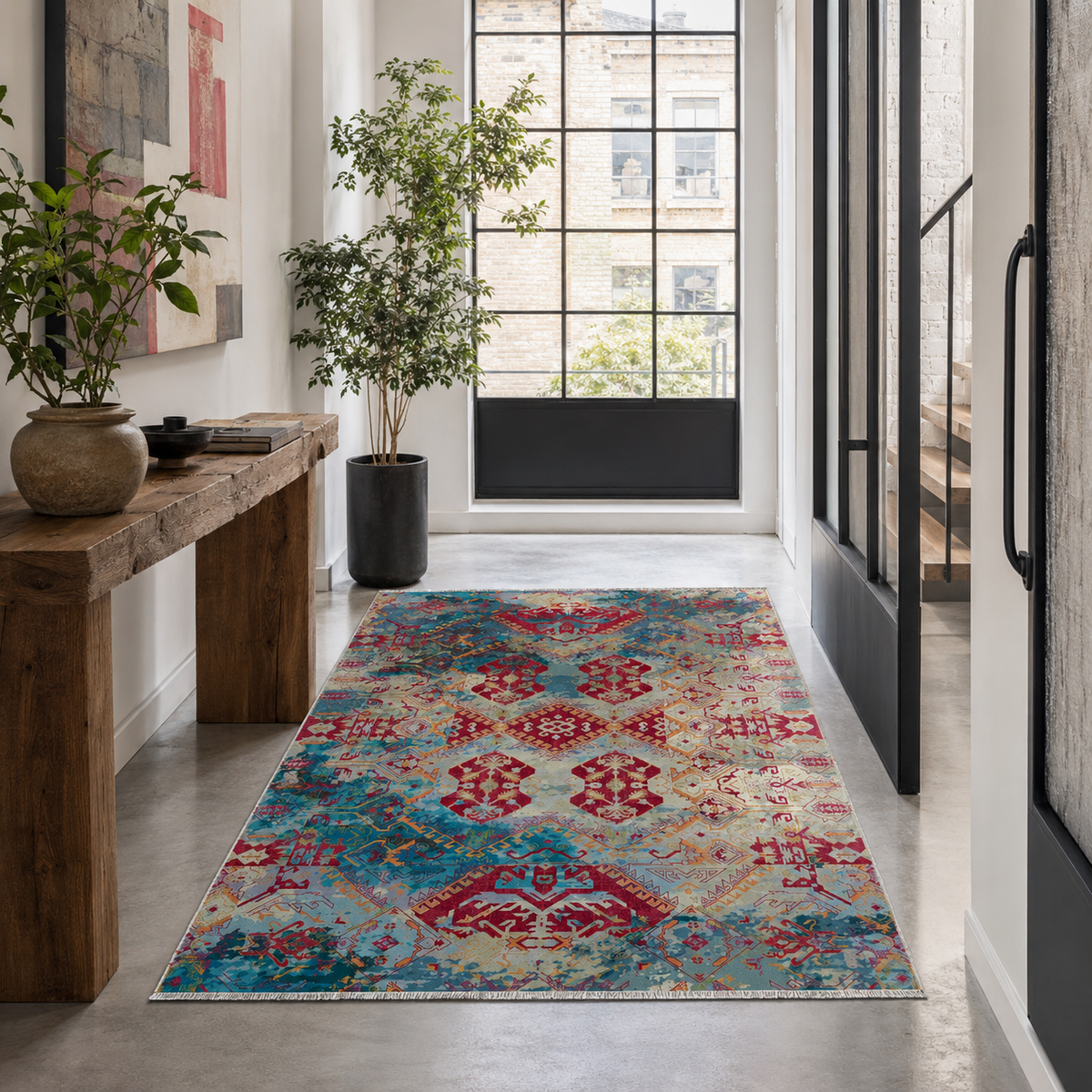 Tapis Ethnique Bordeaux Lavable Calista, vue 7