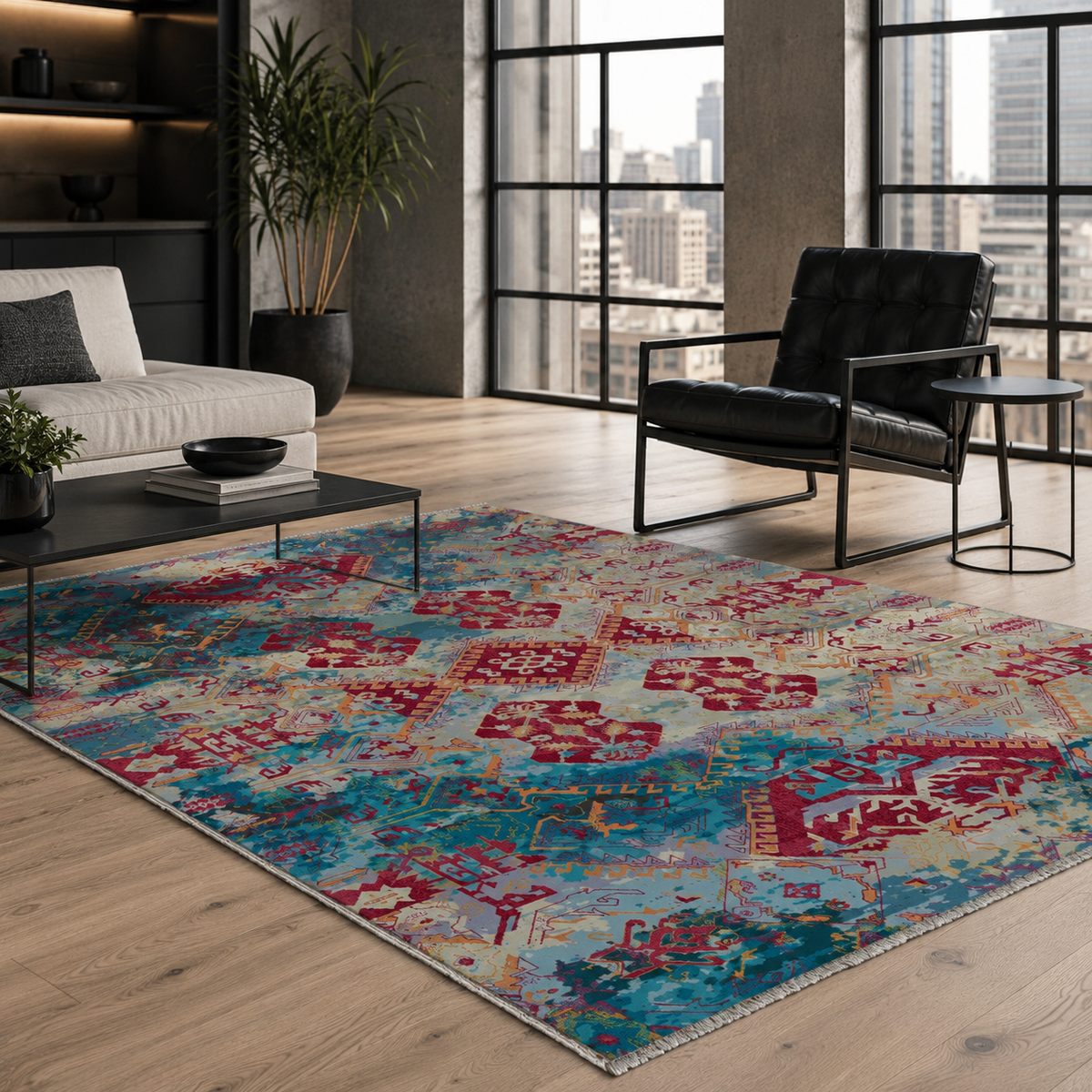 Tapis Ethnique Bordeaux Lavable Calista, vue 8