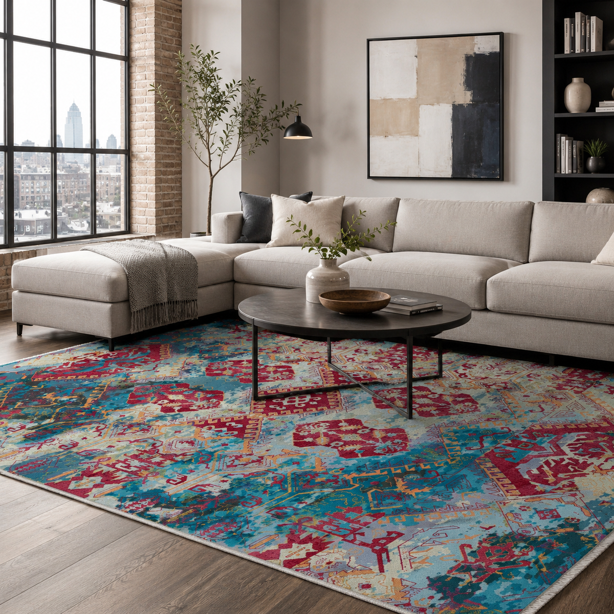 Tapis Ethnique Bordeaux Lavable Calista, vue 9