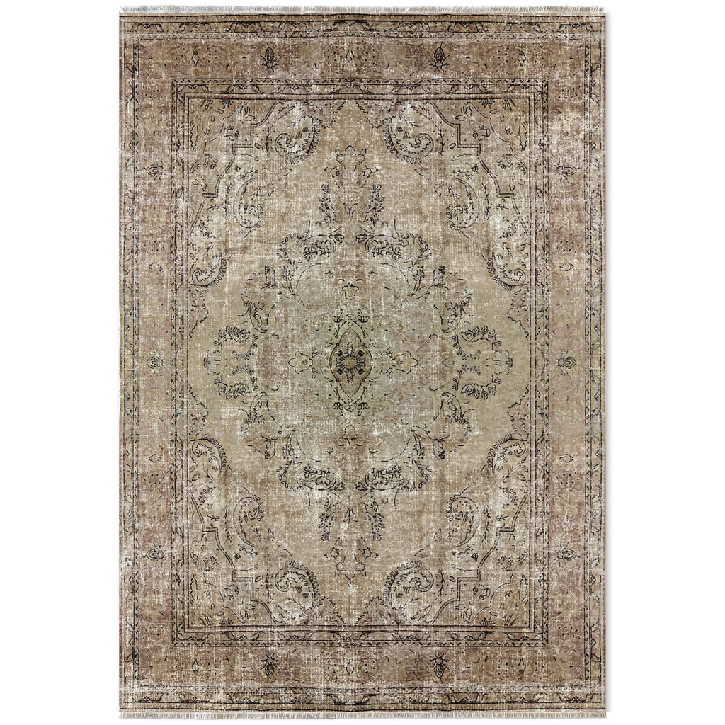 Détail du motif du tapis ethnique vintage bleu marine lavable Camélia