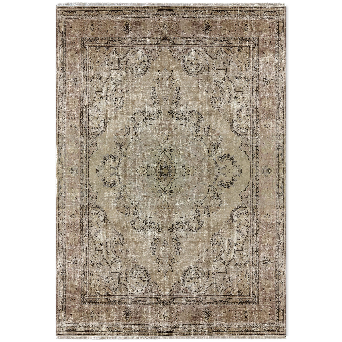 Détail du motif du tapis ethnique vintage bleu marine lavable Camélia