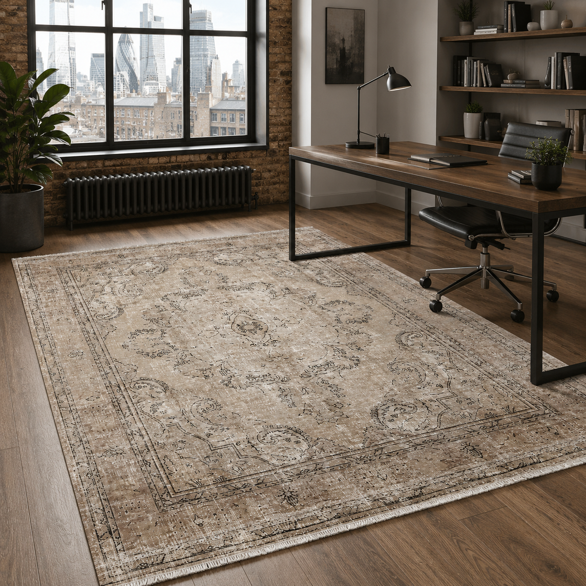 Tapis Ethnique Vintage Bleu Marine Lavable Camélia, vue 7