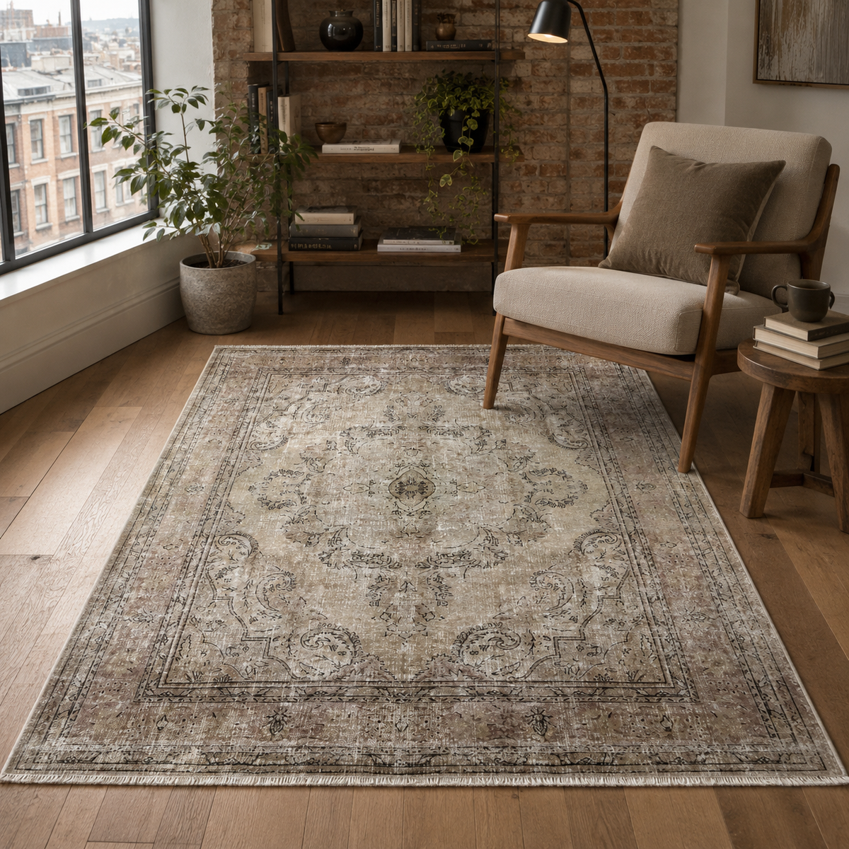 Tapis Ethnique Vintage Bleu Marine Lavable Camélia, vue 8