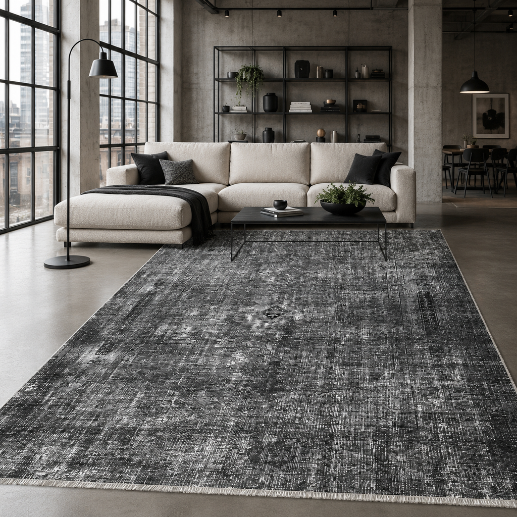 Tapis Vintage Gris Lavable Odette, vue principale