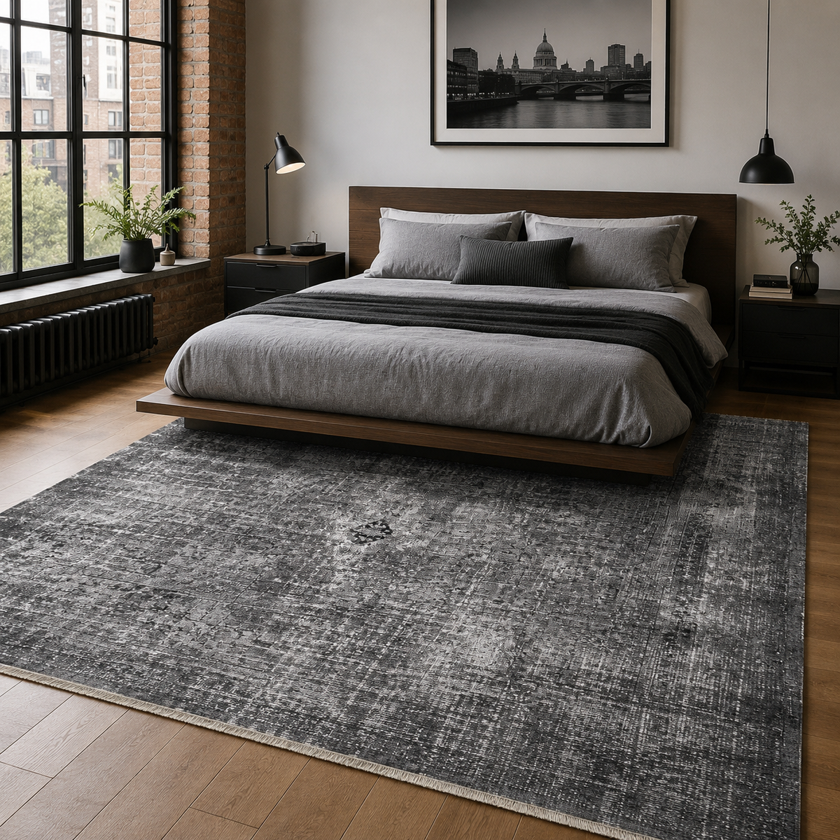 Tapis Vintage Gris Lavable Odette, vue 3