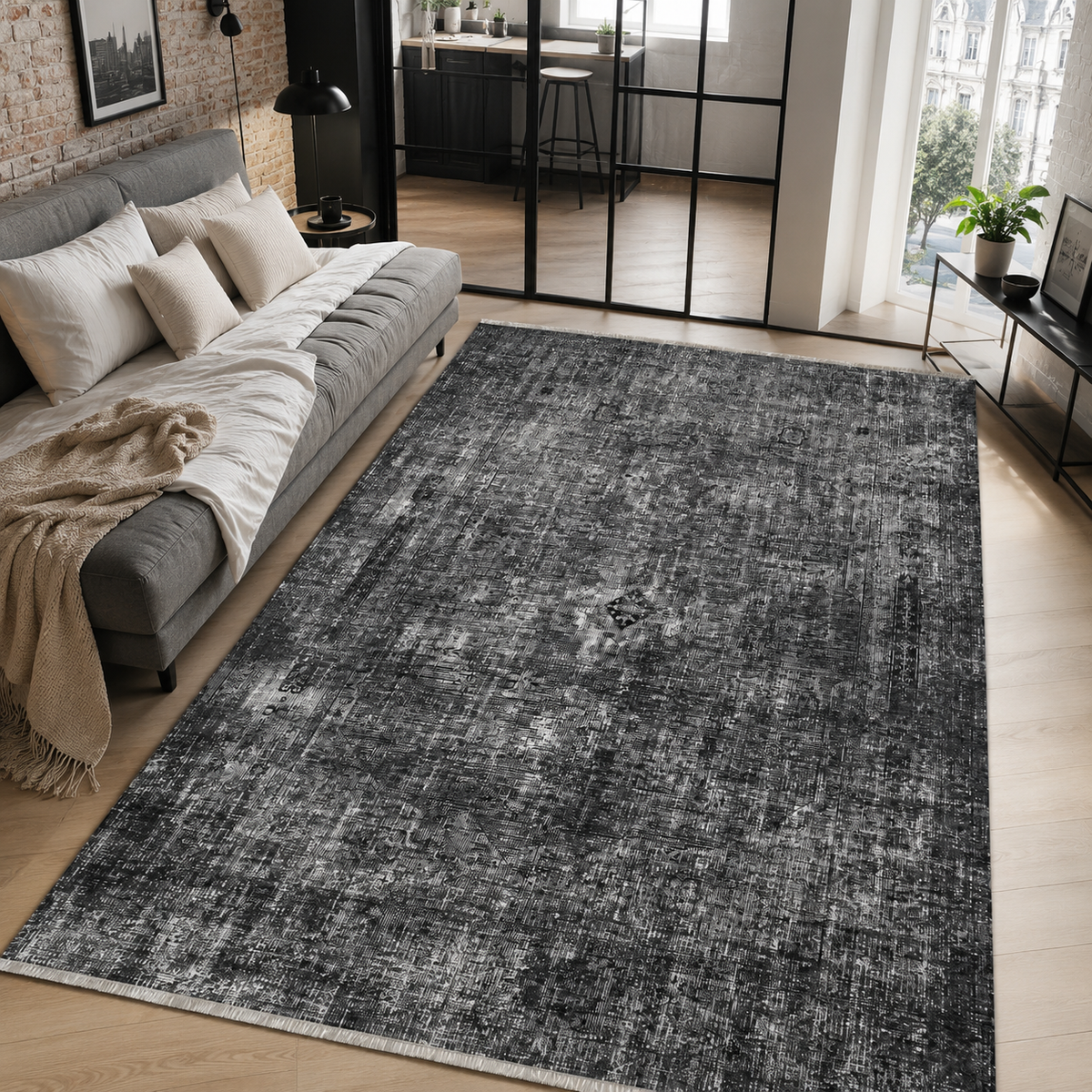 Tapis Vintage Gris Lavable Odette, vue 6