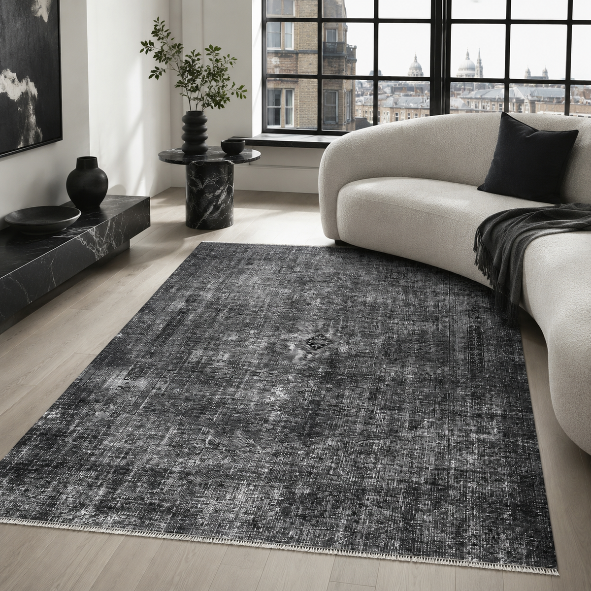 Tapis Vintage Gris Lavable Odette, vue 8