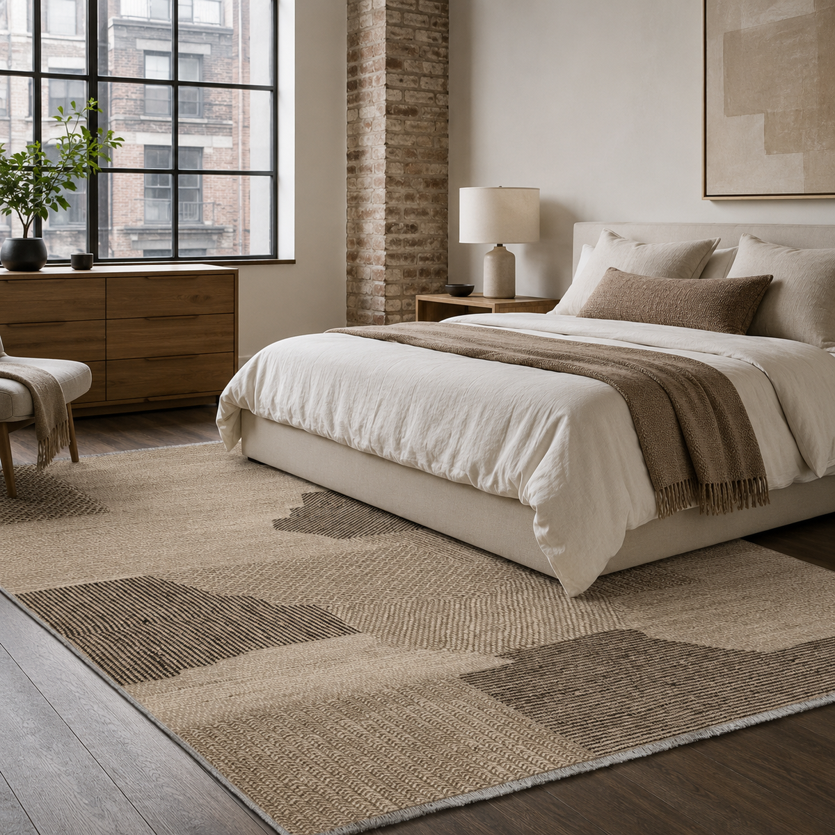 Tapis Géométrique Moderne Bleu Marine Lavable Selena, vue 3