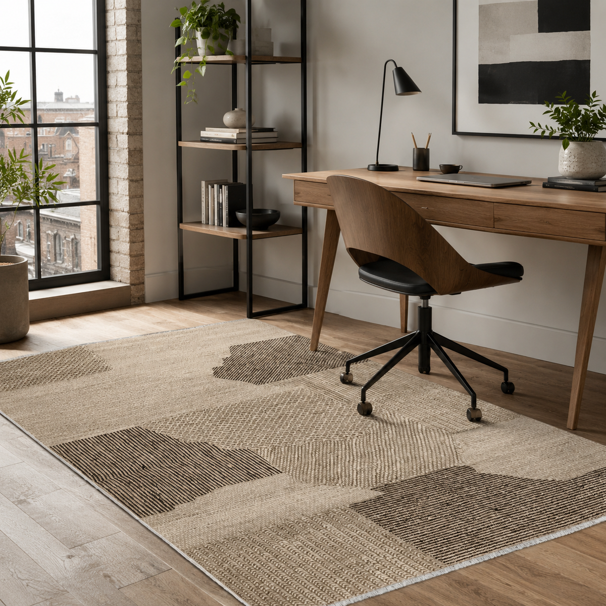 Tapis Géométrique Moderne Bleu Marine Lavable Selena, vue 5