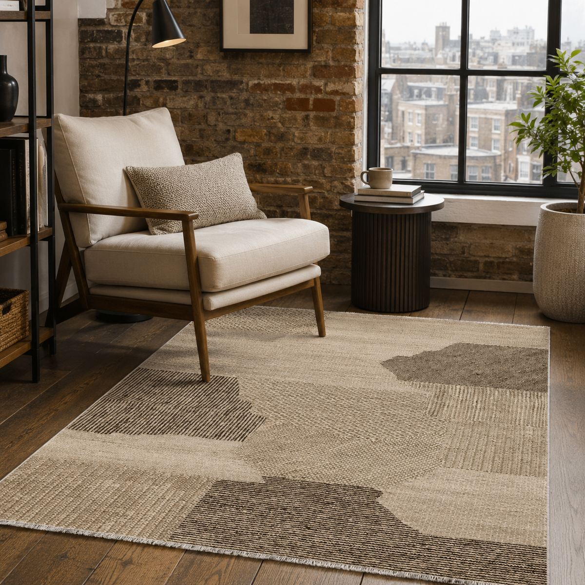 Tapis Géométrique Moderne Bleu Marine Lavable Selena, vue 6