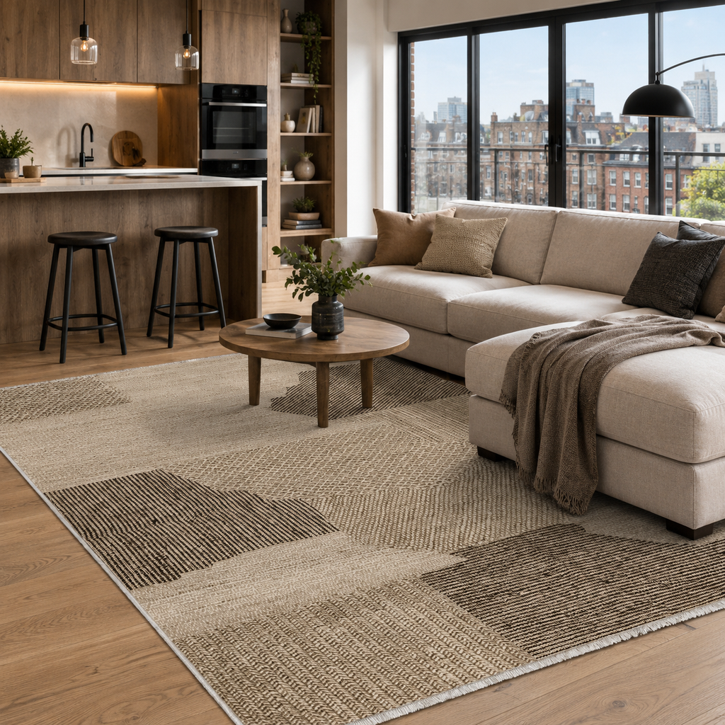 Tapis Géométrique Moderne Bleu Marine Lavable Selena, vue 7