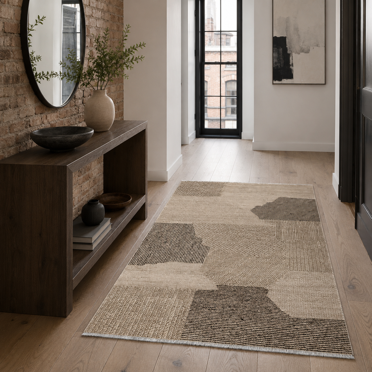 Tapis Géométrique Moderne Bleu Marine Lavable Selena, vue 8