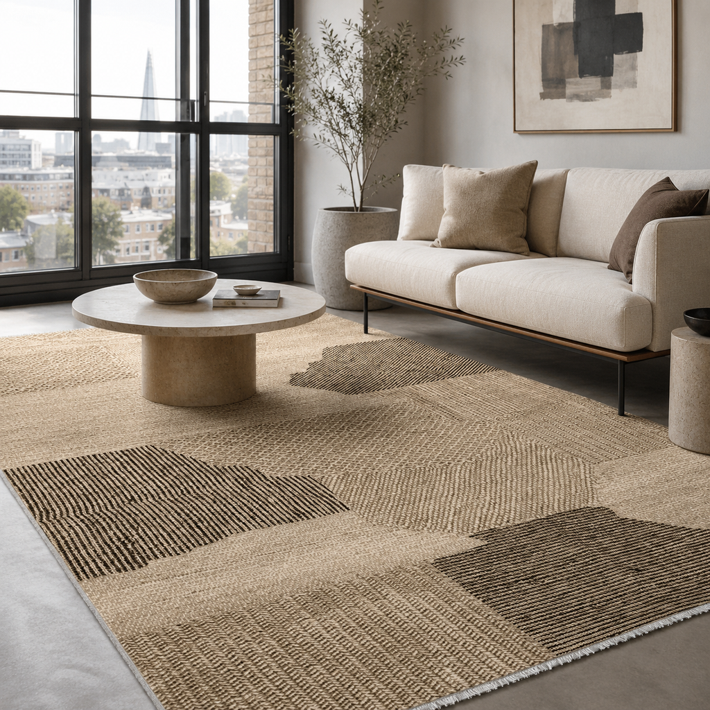 Tapis Géométrique Moderne Bleu Marine Lavable Selena, vue 10