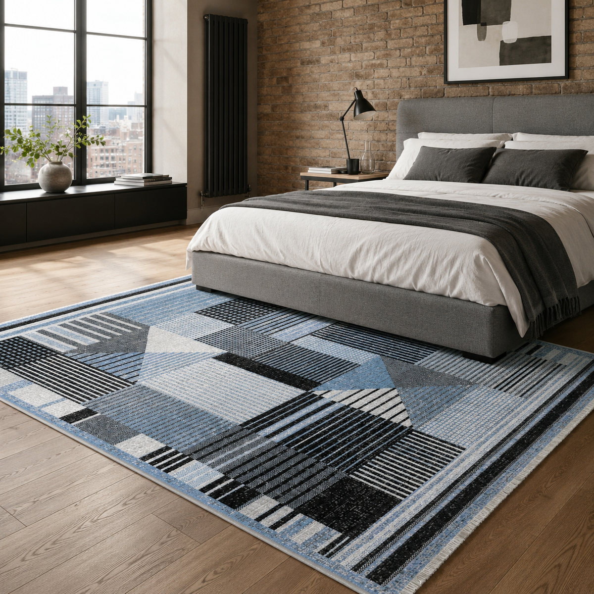 Tapis Moderne Bleu Marine Lavable Kaia, vue 4