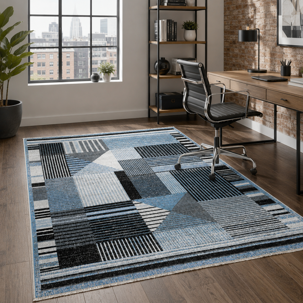 Tapis Moderne Bleu Marine Lavable Kaia, vue 5