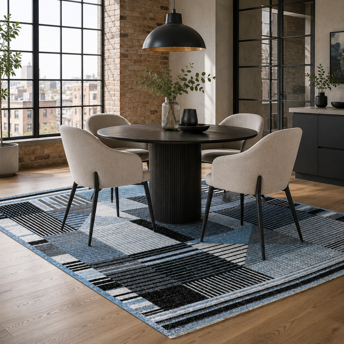 Tapis Moderne Bleu Marine Lavable Kaia, vue 6