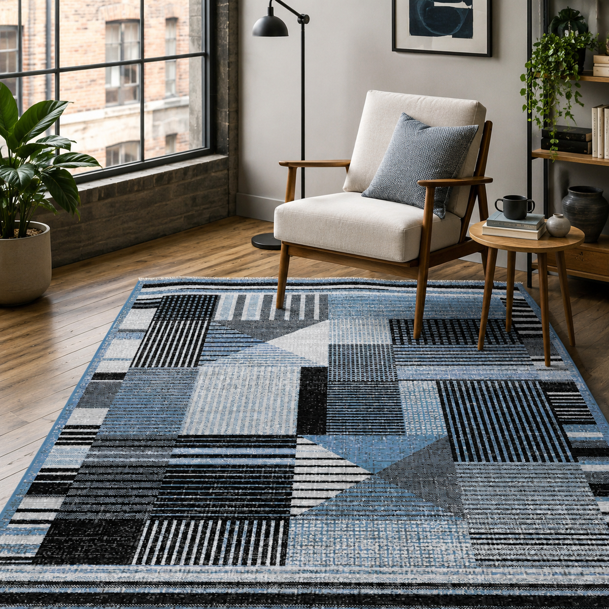 Tapis Moderne Bleu Marine Lavable Kaia, vue 7