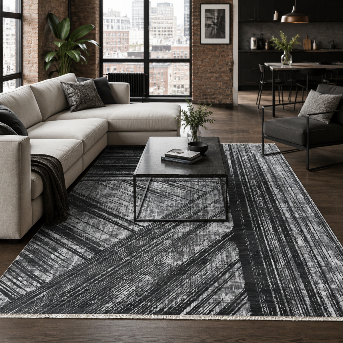 Tapis Moderne Gris Lavable Isaline, vue principale