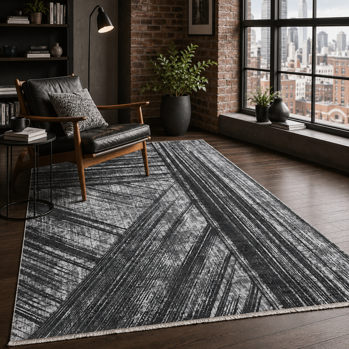 Tapis Moderne Gris Lavable Isaline, vue 4