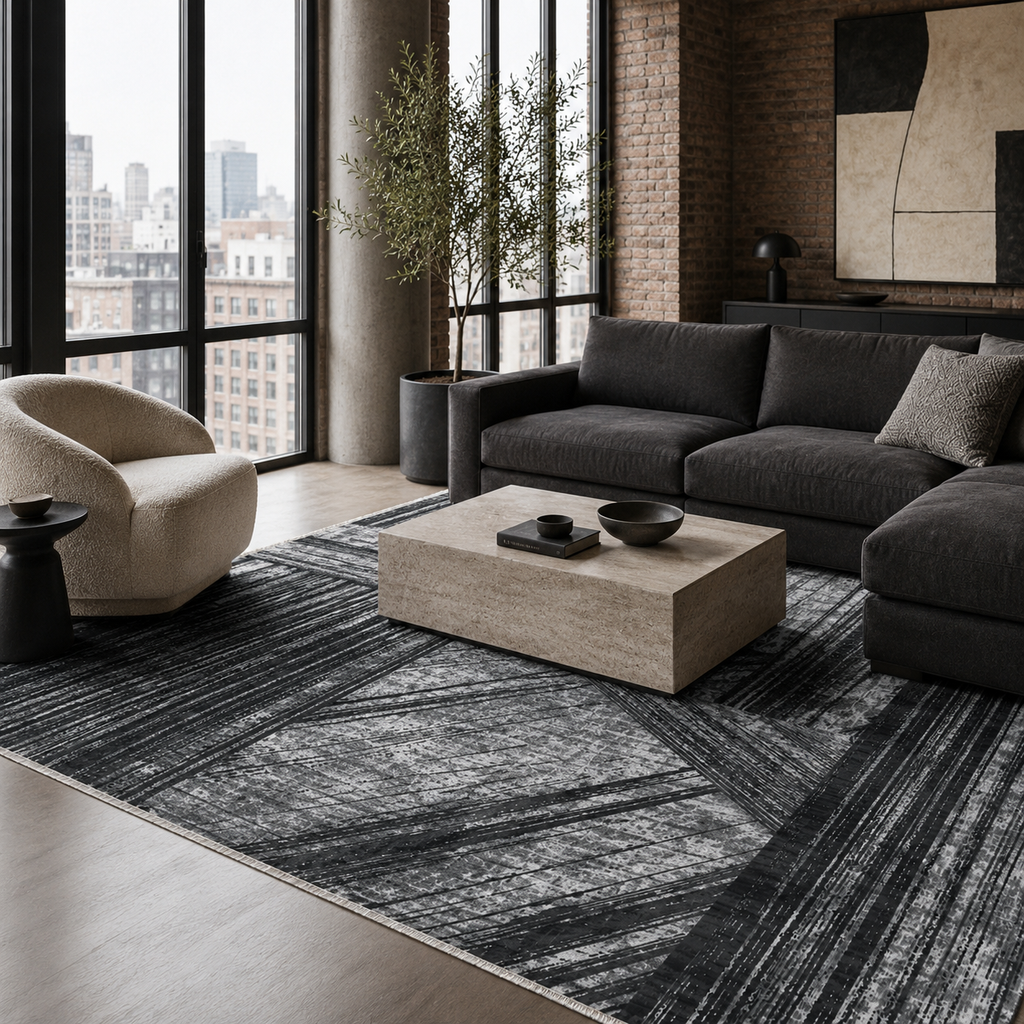 Tapis Moderne Gris Lavable Isaline, vue 9