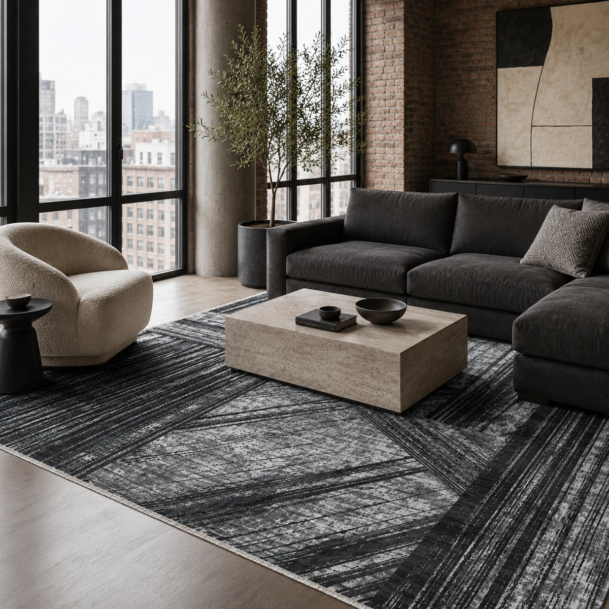 Tapis Moderne Gris Lavable Isaline, vue 9