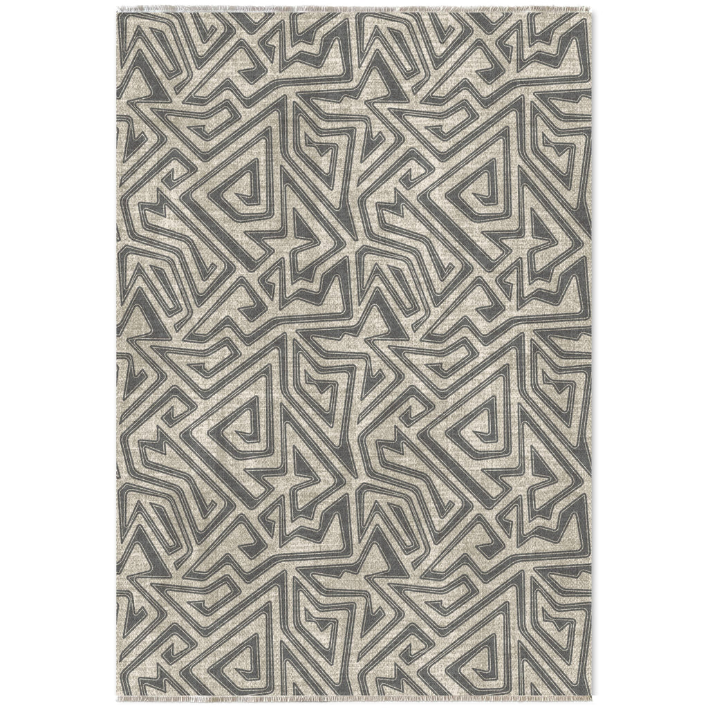 Détail du motif du tapis géométrique moderne bleu marine lavable Hortense
