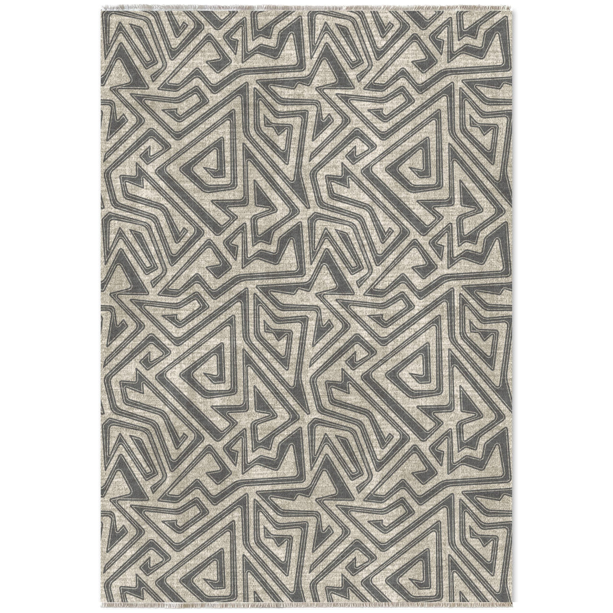 Détail du motif du tapis géométrique moderne bleu marine lavable Hortense