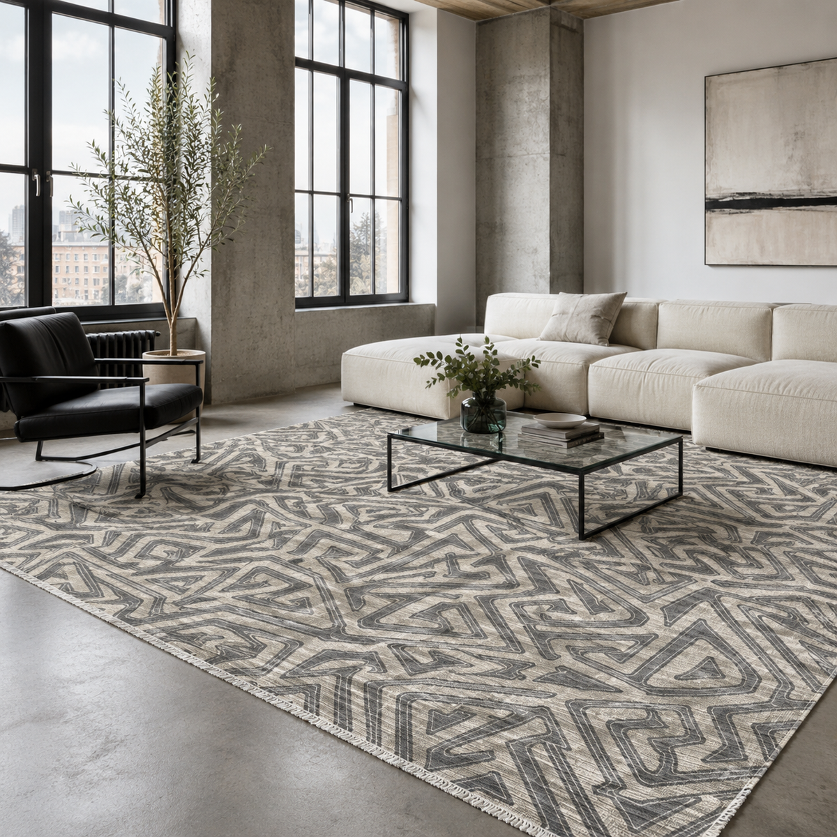 Tapis Géométrique Moderne Bleu Marine Lavable Hortense, vue 3