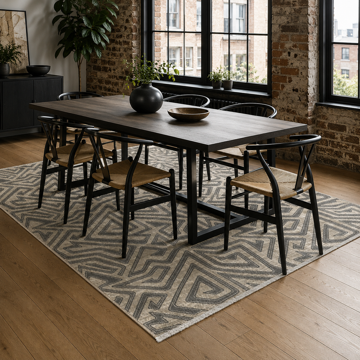 Tapis Géométrique Moderne Bleu Marine Lavable Hortense, vue 4
