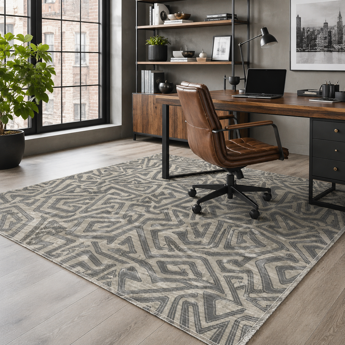 Tapis Géométrique Moderne Bleu Marine Lavable Hortense, vue 6