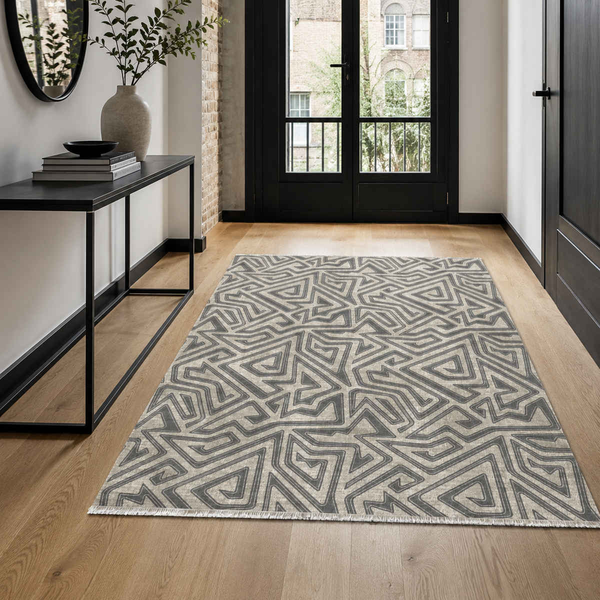 Tapis Géométrique Moderne Bleu Marine Lavable Hortense, vue 7