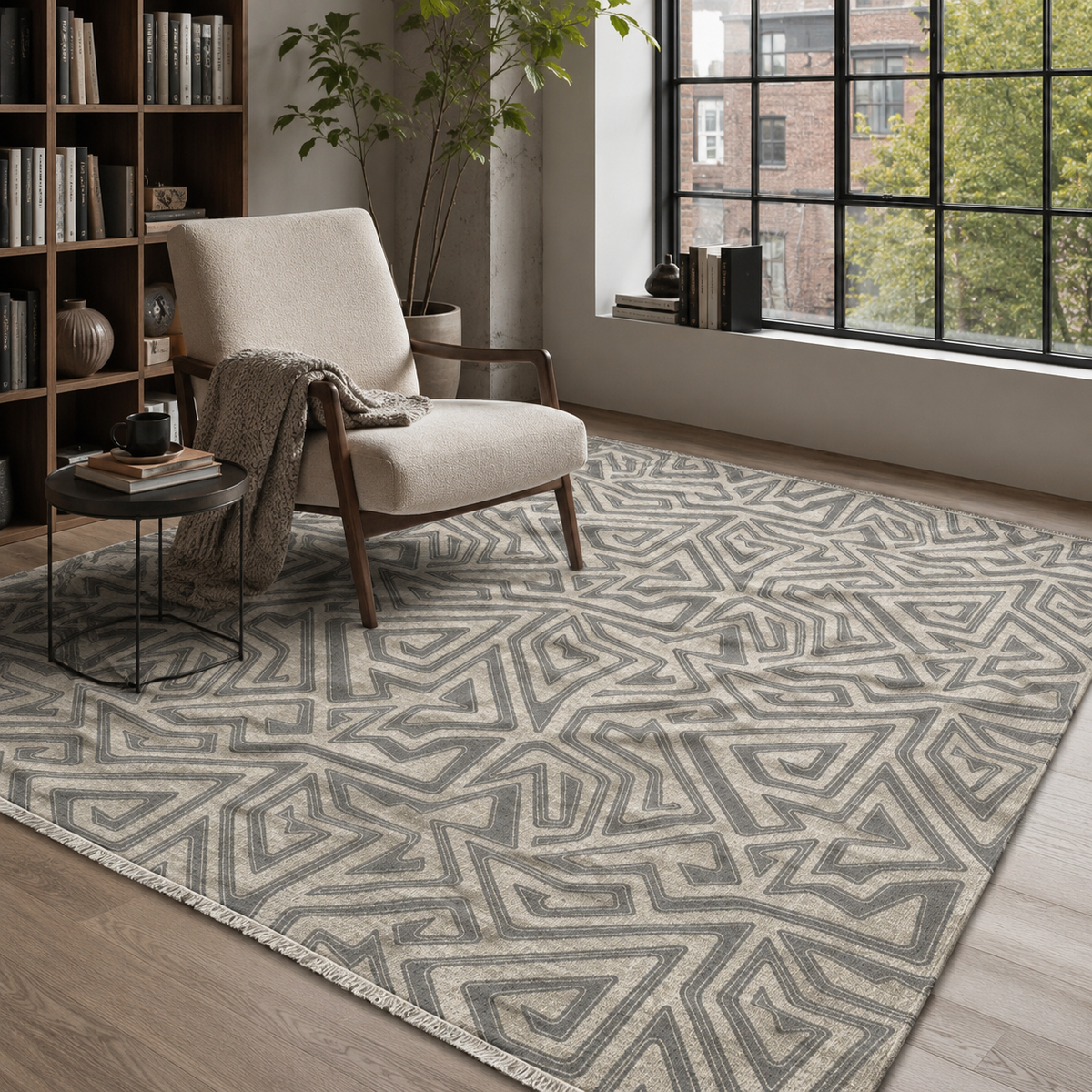 Tapis Géométrique Moderne Bleu Marine Lavable Hortense, vue 8