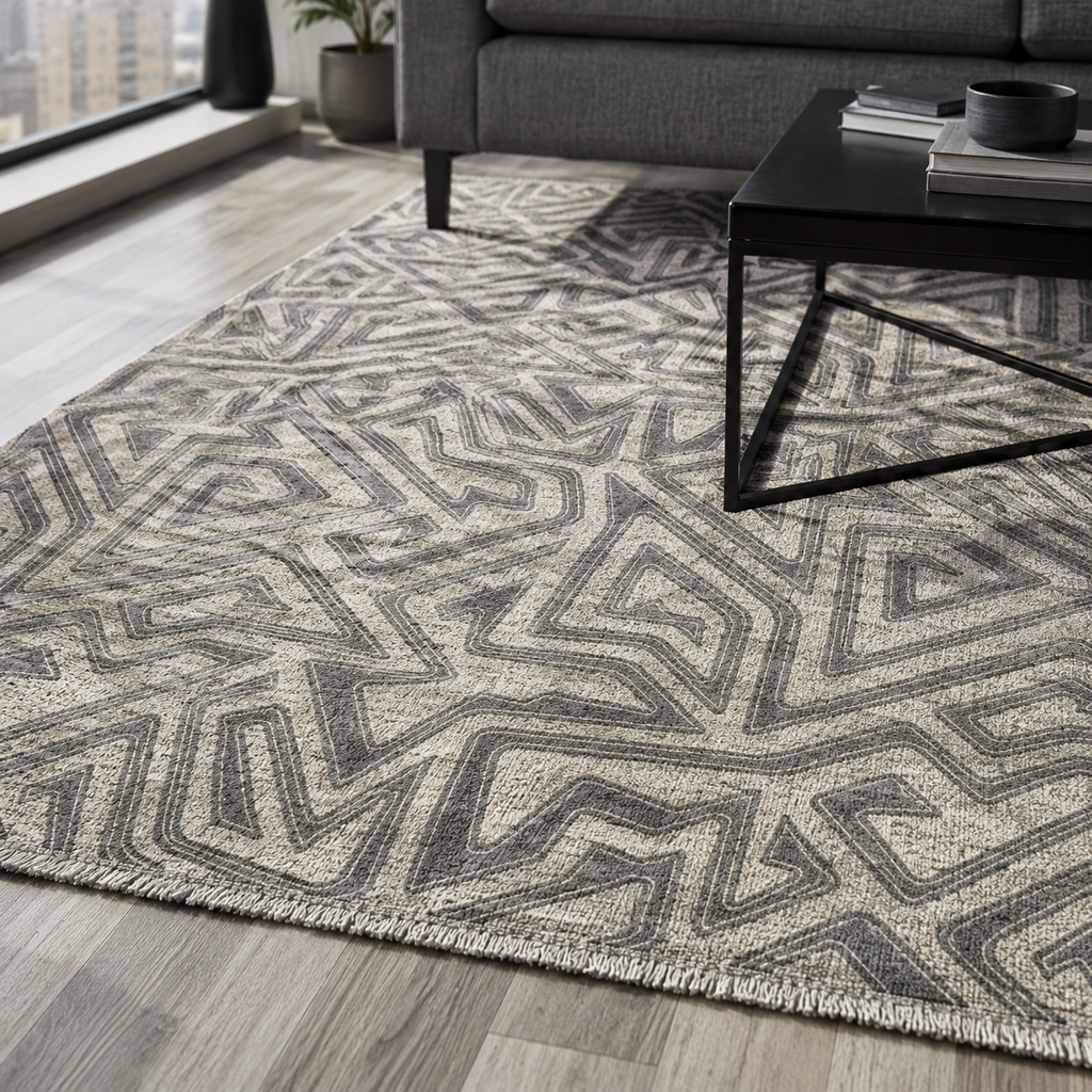 Tapis Géométrique Moderne Bleu Marine Lavable Hortense, vue 9