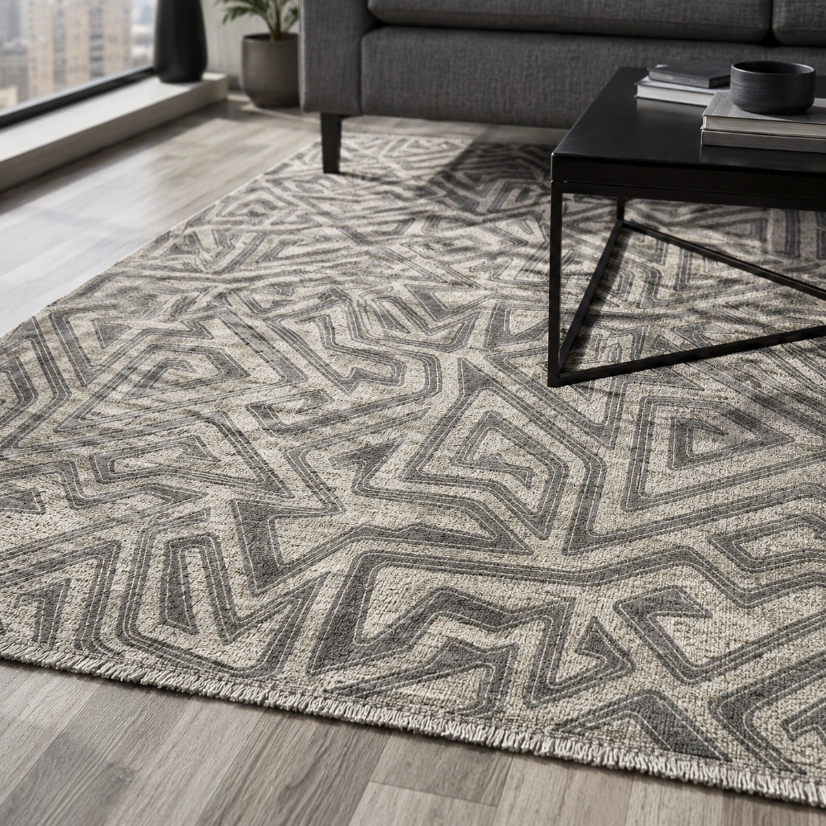 Tapis Géométrique Moderne Bleu Marine Lavable Hortense, vue 9