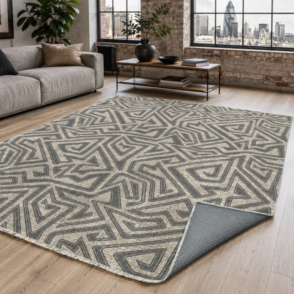 Tapis Géométrique Moderne Bleu Marine Lavable Hortense, vue 10