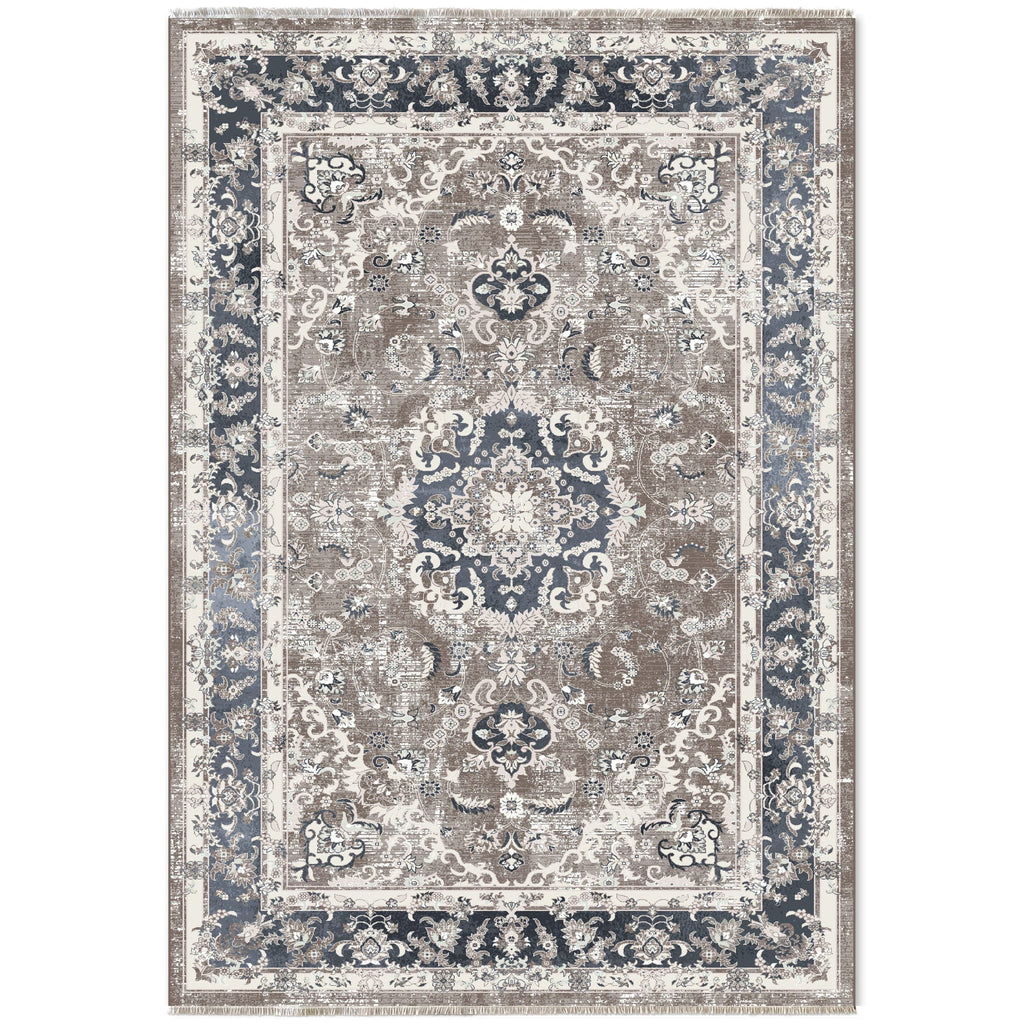 Détail du motif du tapis géométrique vintage crème et blanc lavable Margaux