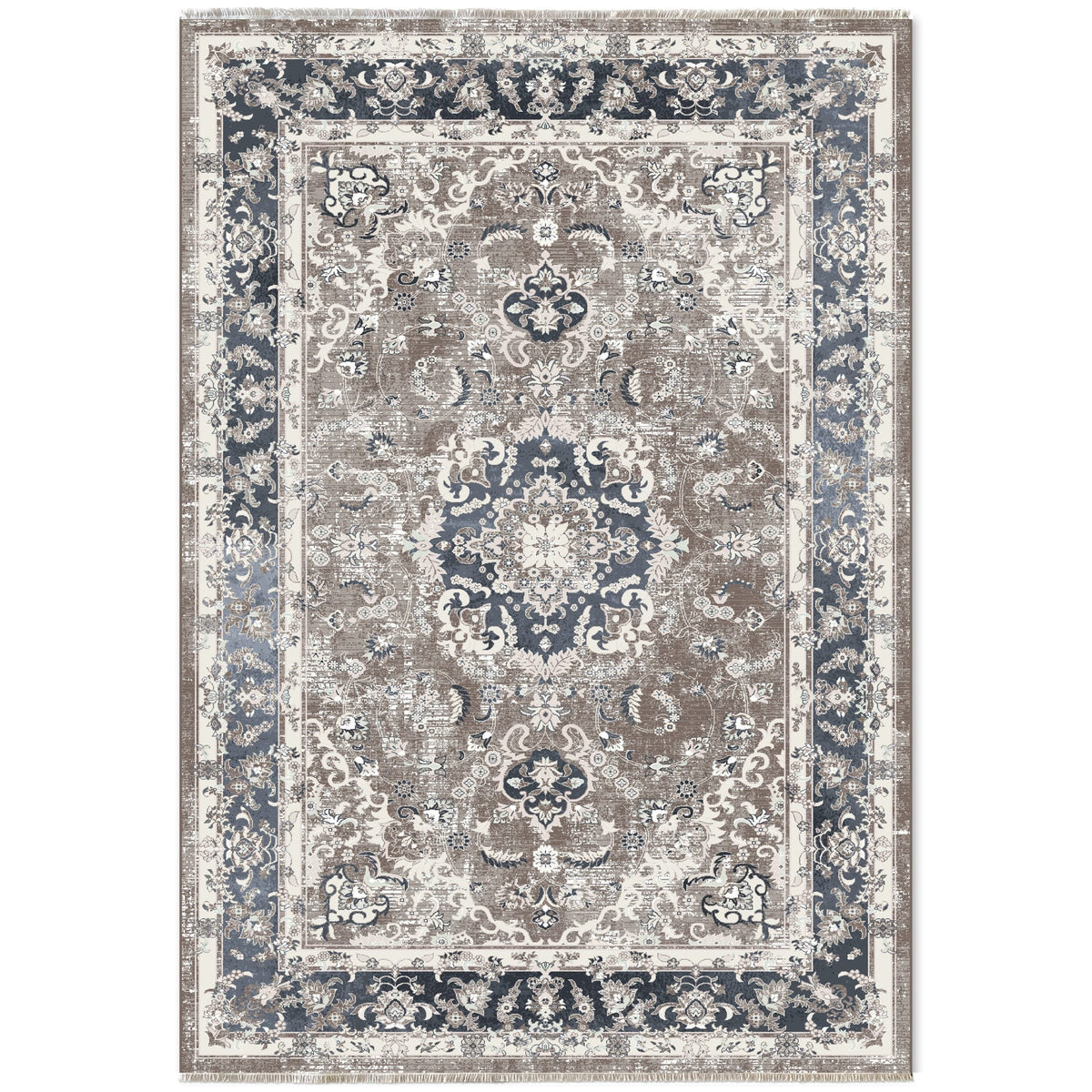 Détail du motif du tapis géométrique vintage crème et blanc lavable Margaux