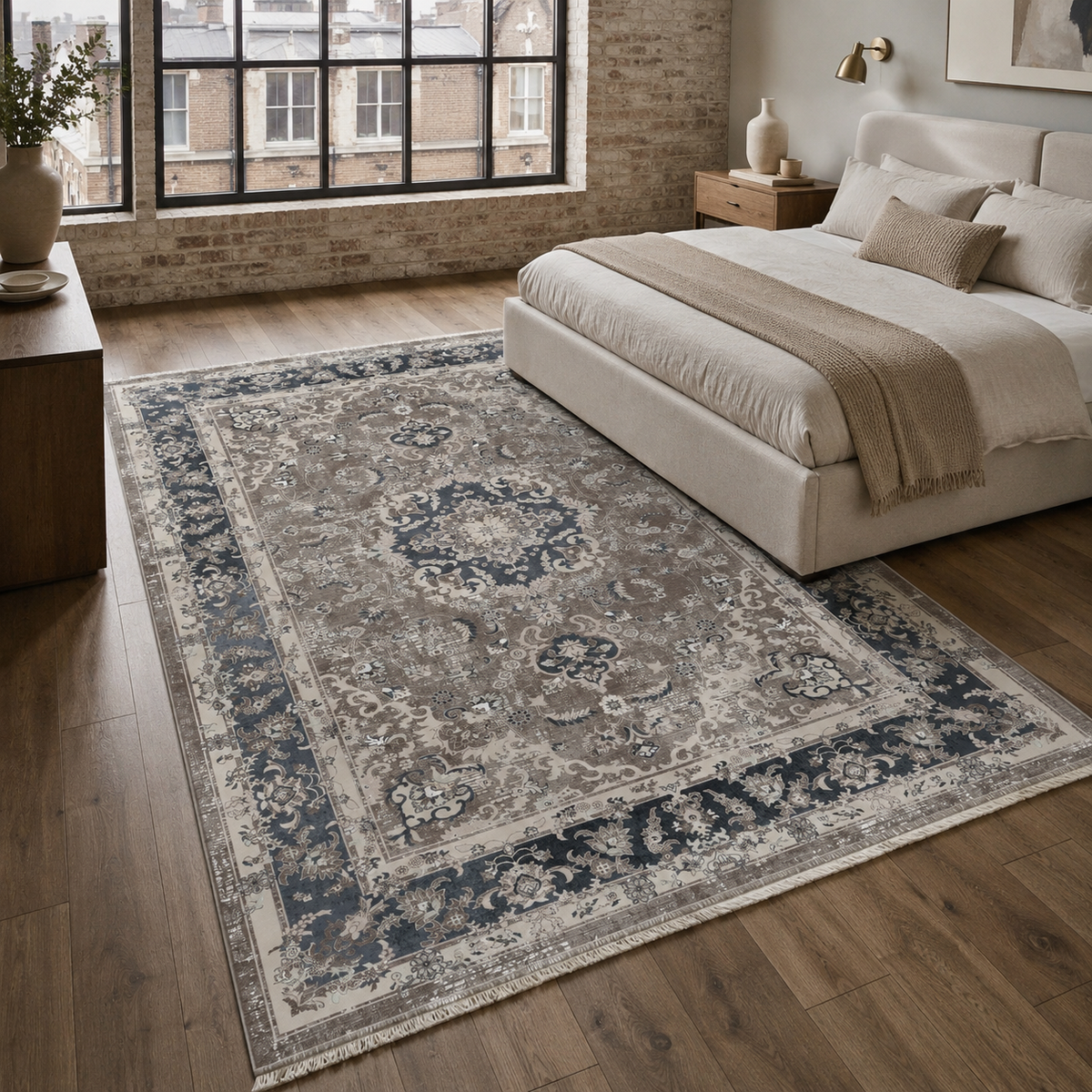 Tapis Géométrique Vintage Crème et Blanc Lavable Margaux, vue 4