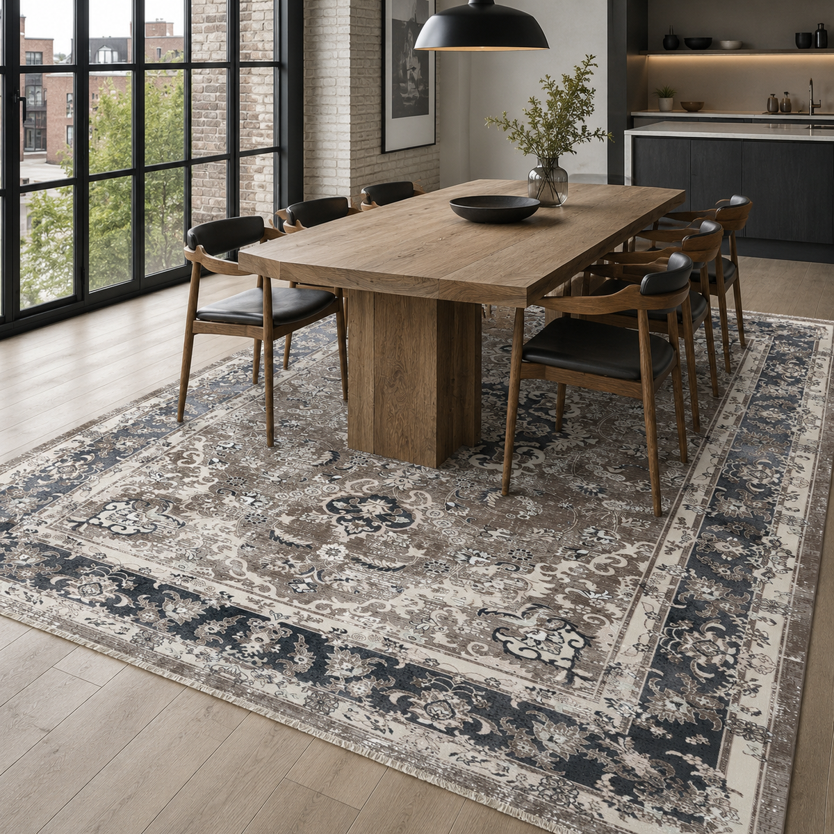 Tapis Géométrique Vintage Crème et Blanc Lavable Margaux, vue 5