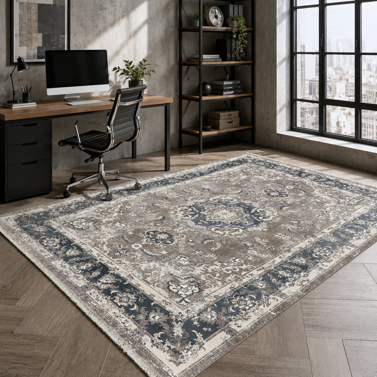 Tapis Géométrique Vintage Crème et Blanc Lavable Margaux, vue 7