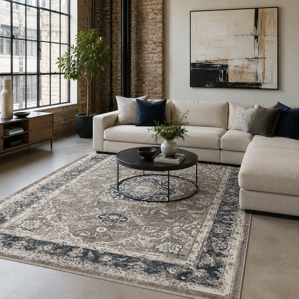Tapis Géométrique Vintage Crème et Blanc Lavable Margaux, vue 8