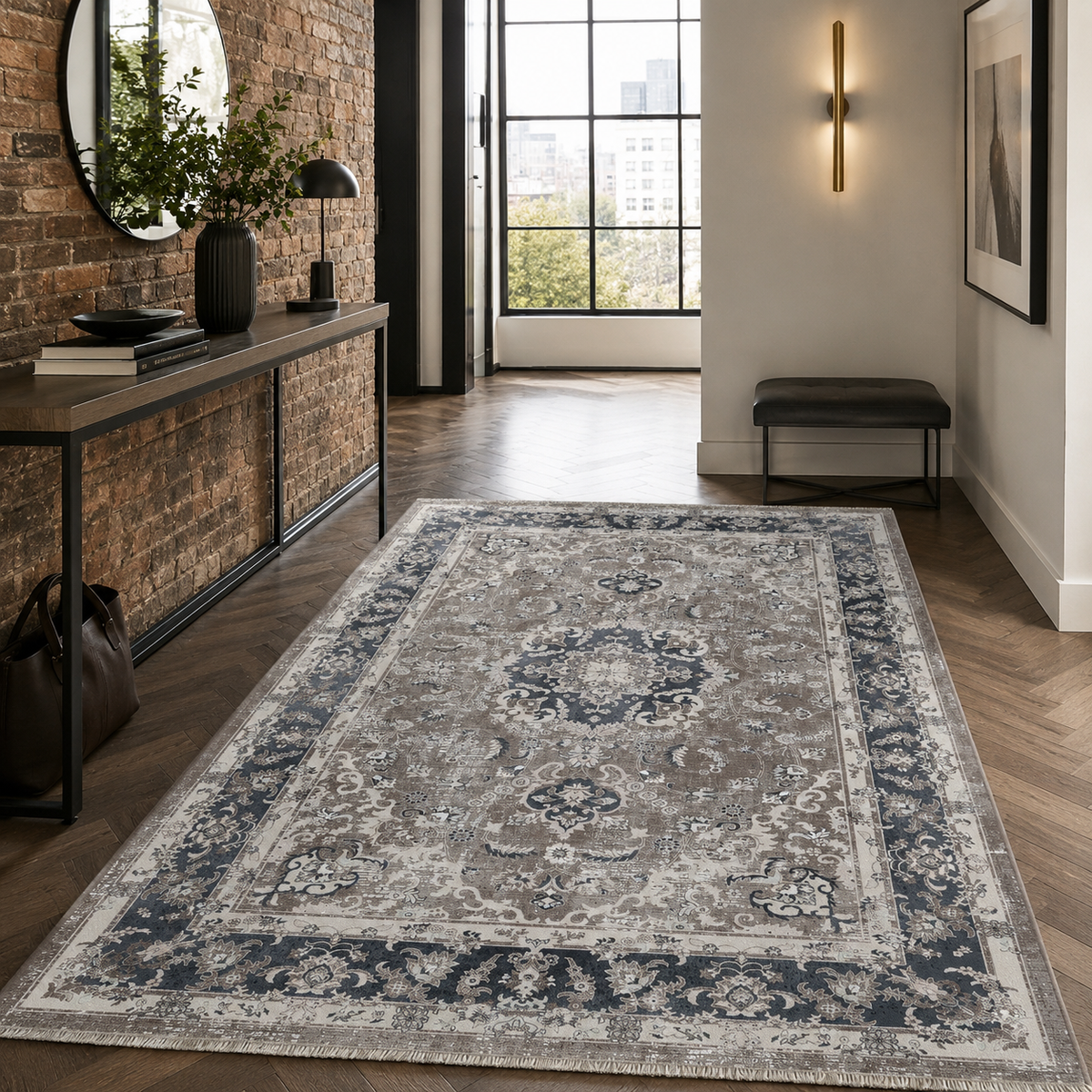 Tapis Géométrique Vintage Crème et Blanc Lavable Margaux, vue 10