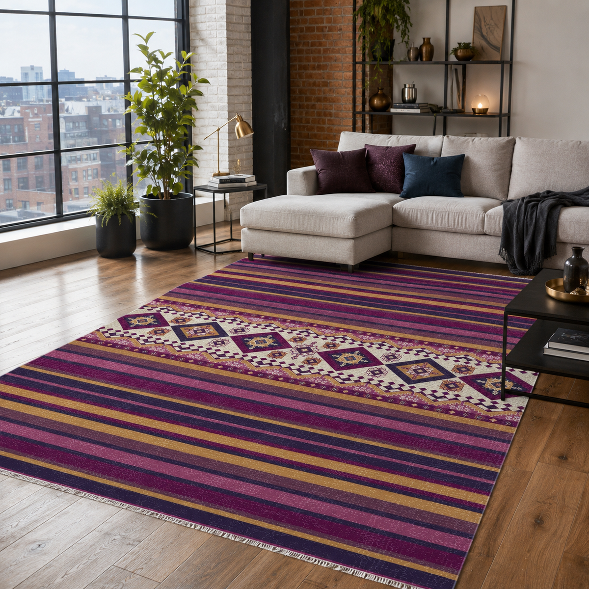 Tapis Ethnique Gris Lavable Ilona, vue 3