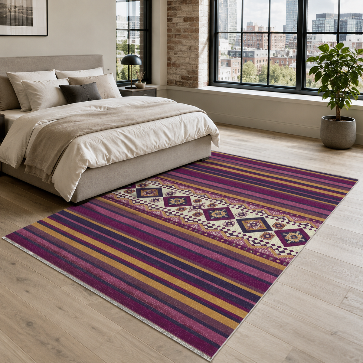 Tapis Ethnique Gris Lavable Ilona, vue 4