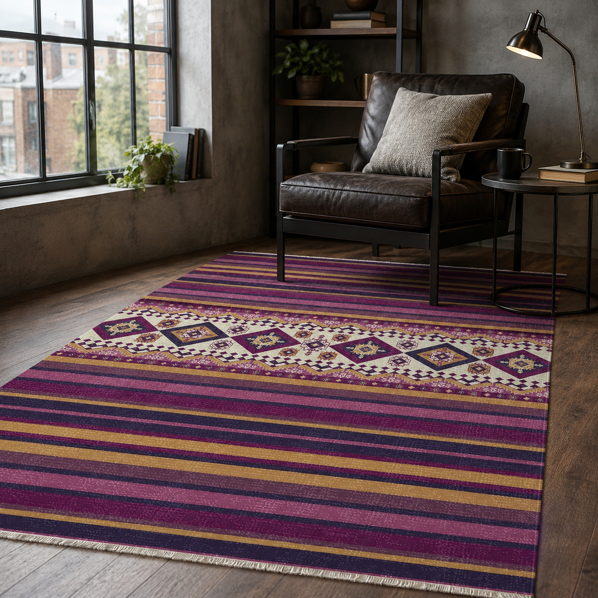 Tapis Ethnique Gris Lavable Ilona, vue 6