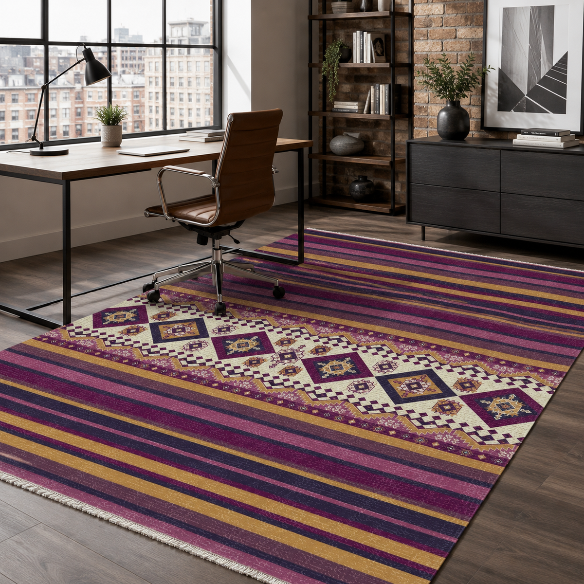 Tapis Ethnique Gris Lavable Ilona, vue 7
