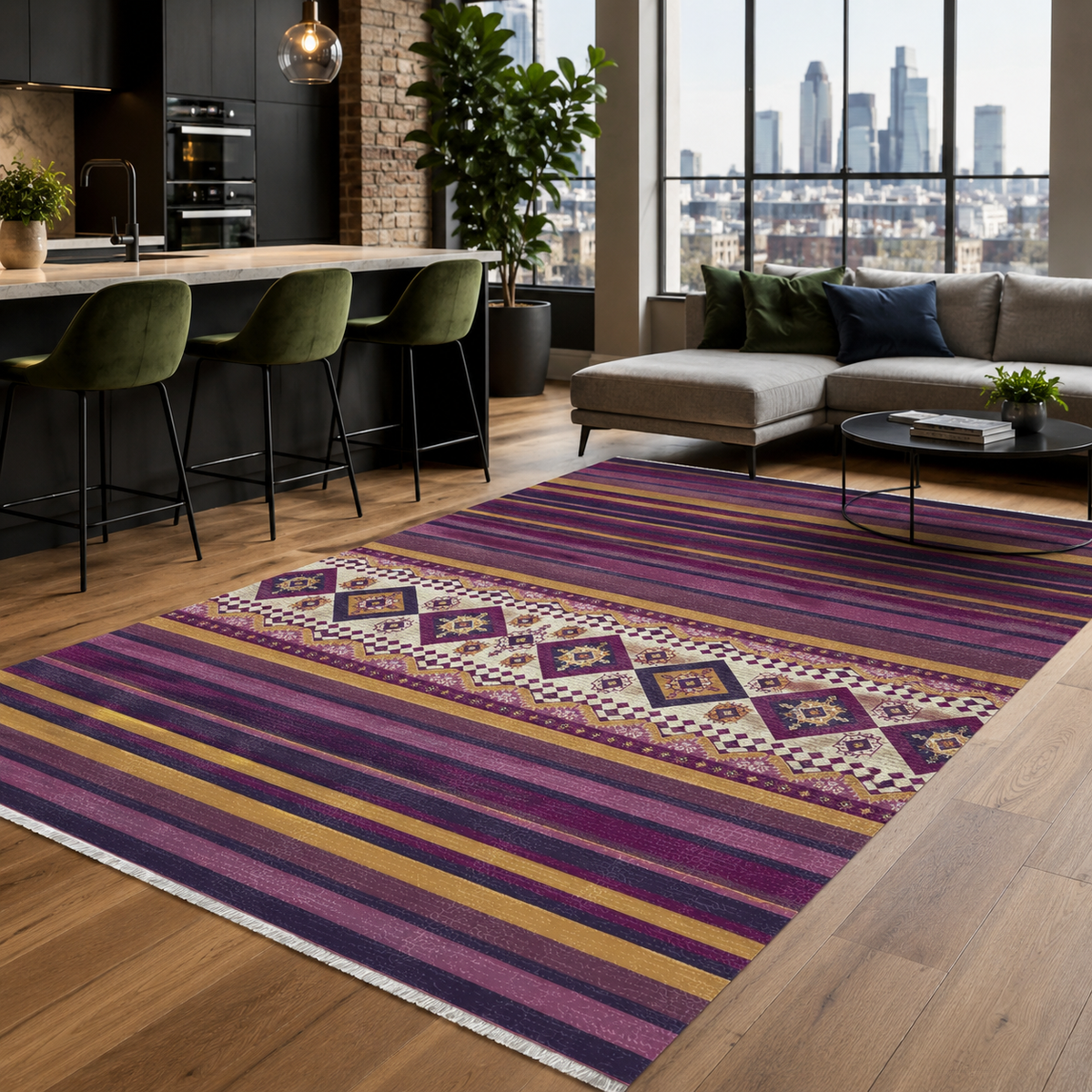 Tapis Ethnique Gris Lavable Ilona, vue 8