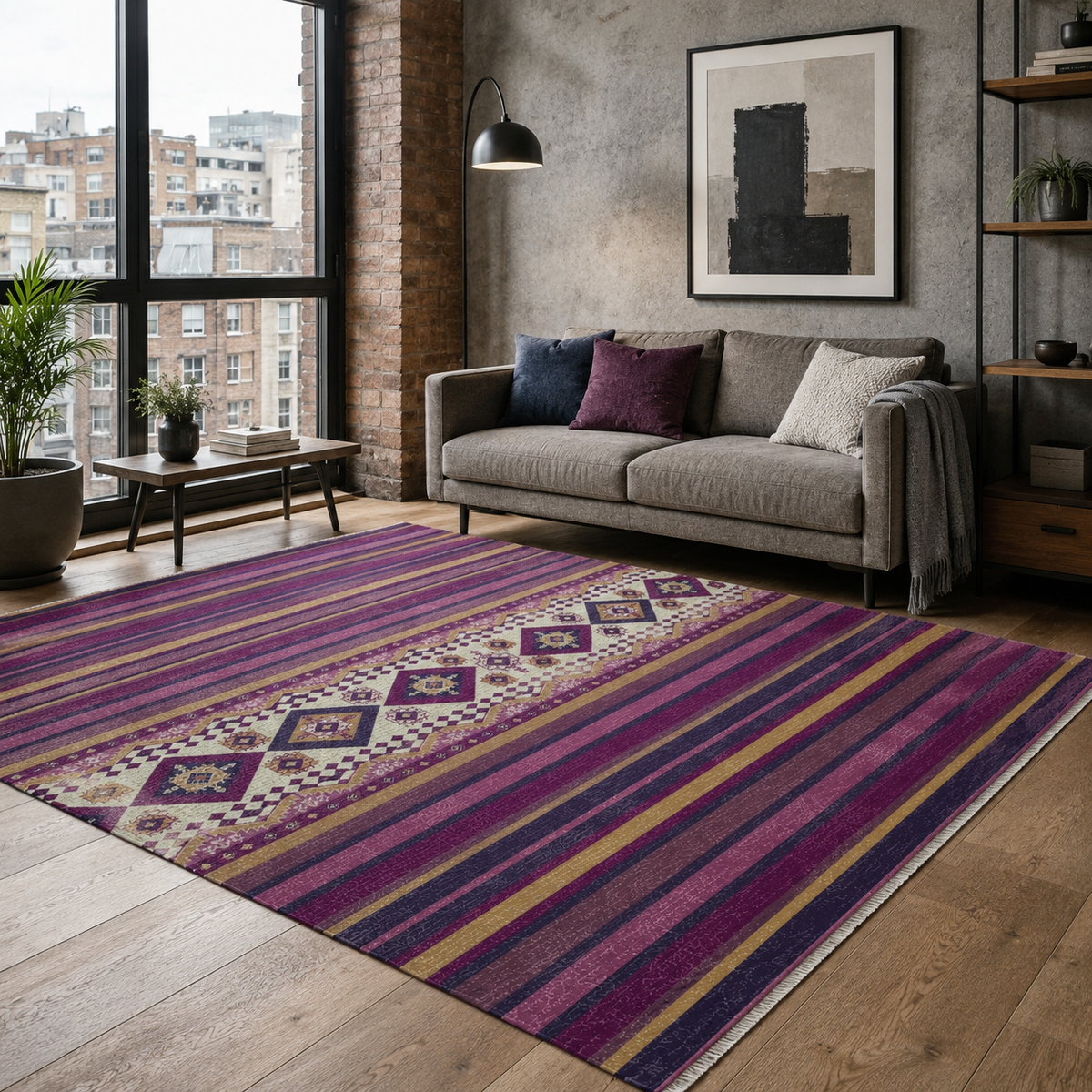 Tapis Ethnique Gris Lavable Ilona, vue 9